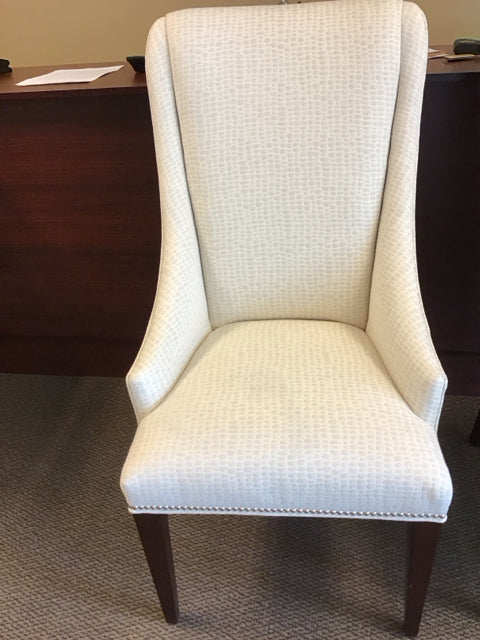 Cream High Back Upholstered Silver Nailhead Trim Chairs