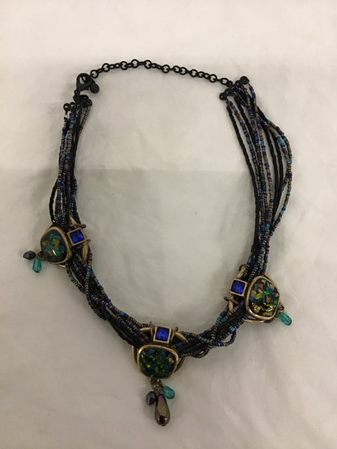 Black Beaded Multi Stone Necklace