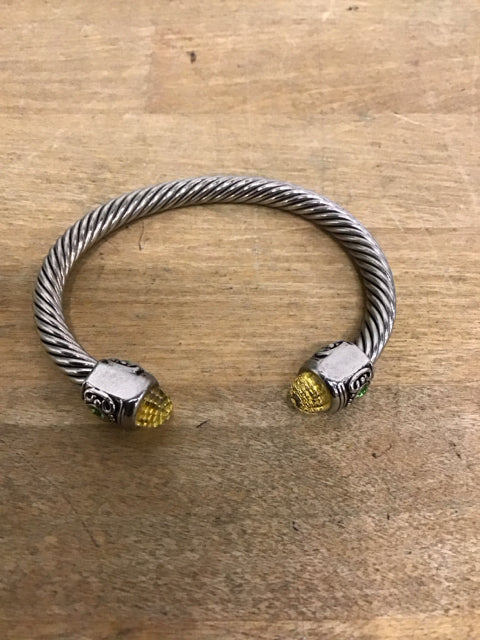 Silvertone Twisted Cable Bracelet W/Gemstones
