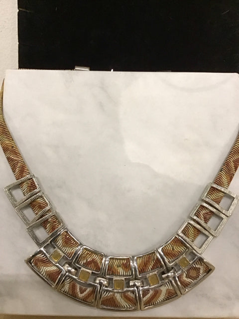Silvertone W/Snakeskin Surface Necklace