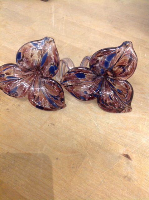 Set Of 2 Art Glass Flowers