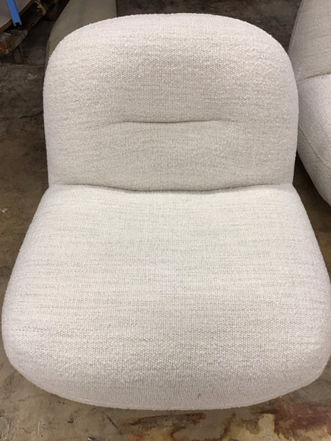Cream Boucle Fabric Armless Swivel Chair