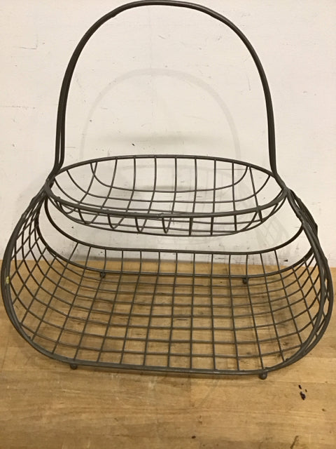 17" 2 Tiered Gray Metal Basket Stand
