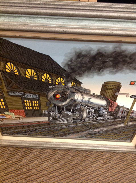 31" X 27" Signed H Hargrove Vintage Train
