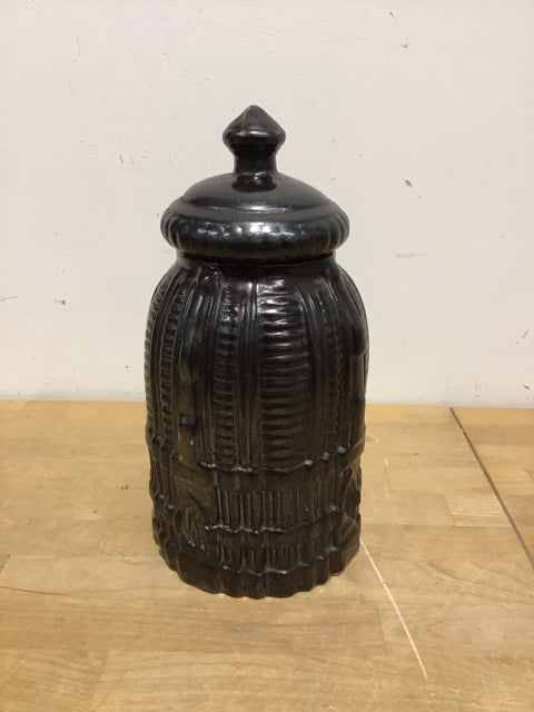 12" Dark Brown Ceramic Jar w/ Lid