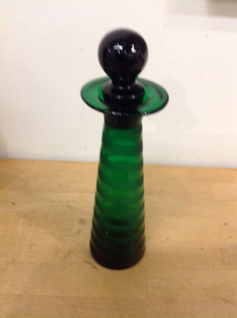 10" Green Glass Bottle W Stopper