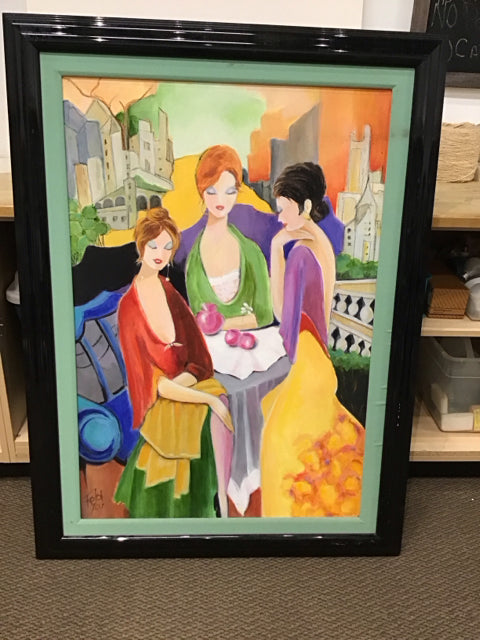 39x54 Tarkay Like AS-IS Frame Multiple Nicks "Tea at the Club"