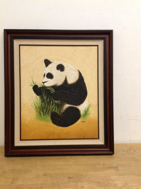 31"x27" Framed Panda Print on Canvas AS-IS