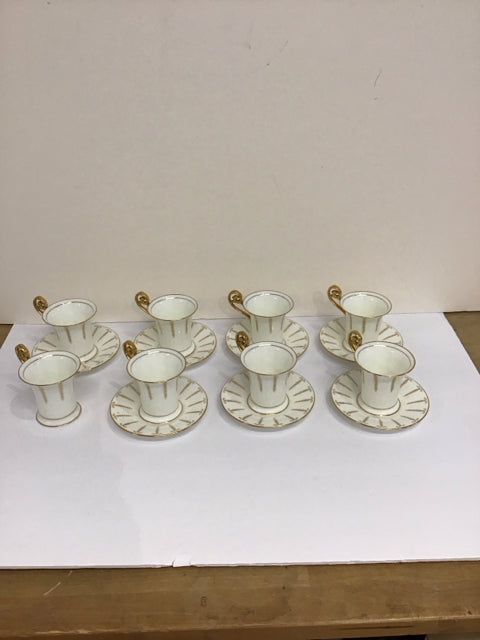 Set/7 Tiffany Porcelain Tea Cups/Saucers + 1 Cup