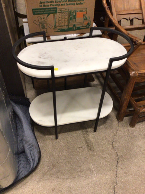 Black Metal Two Tier Marble Top End Table