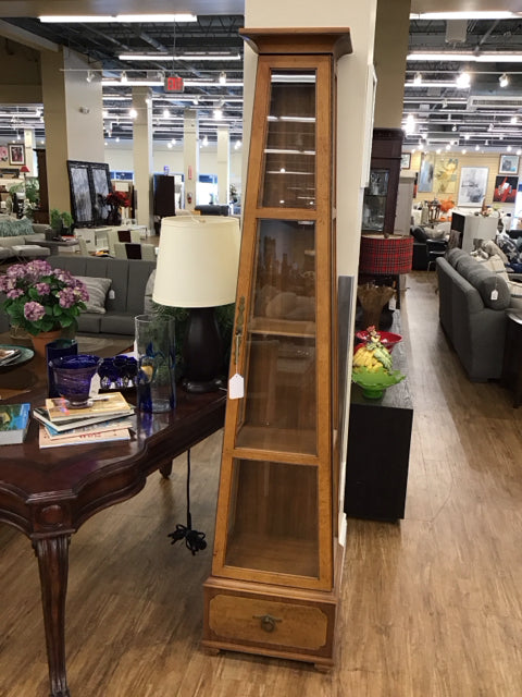 80.5" Vintage Wood & Glass Obelisk Shelf W/Door