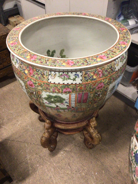 21" Round Asian Ceramic Planter W/Stand