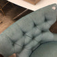 AS-IS Light Blue/Green Button Tufted Fabric Armless Chair(Light Fading/Wear)