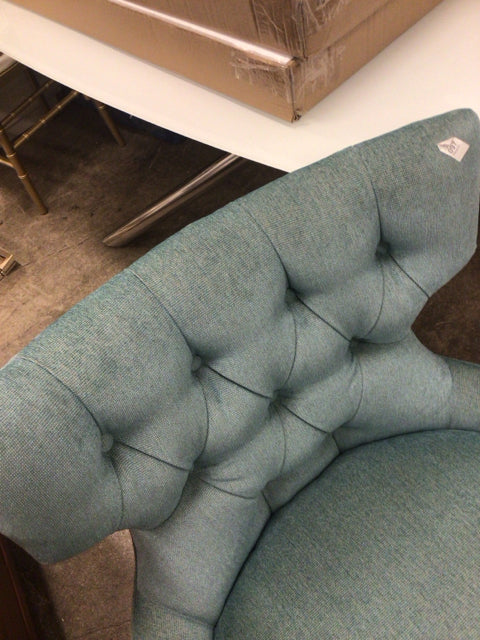 AS-IS Light Blue/Green Button Tufted Fabric Armless Chair(Light Fading/Wear)