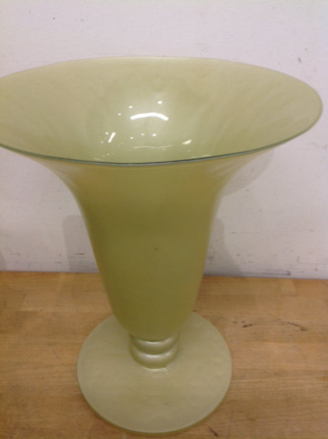 Vase- 12" Footed Green Glass