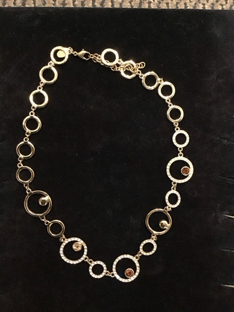Gold Open Circles Necklace w/Rhinestones