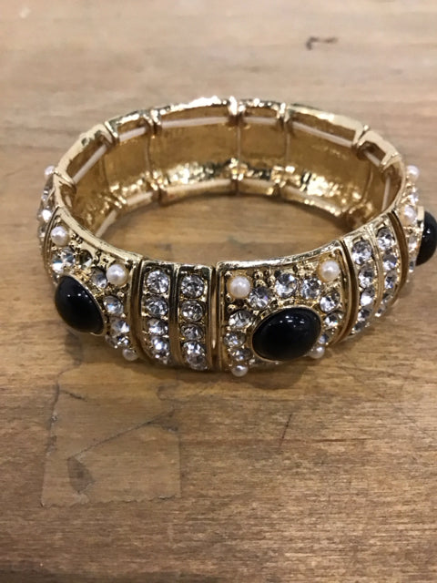 Goldtone Blackstone Rhinestone Stretch Bracelet