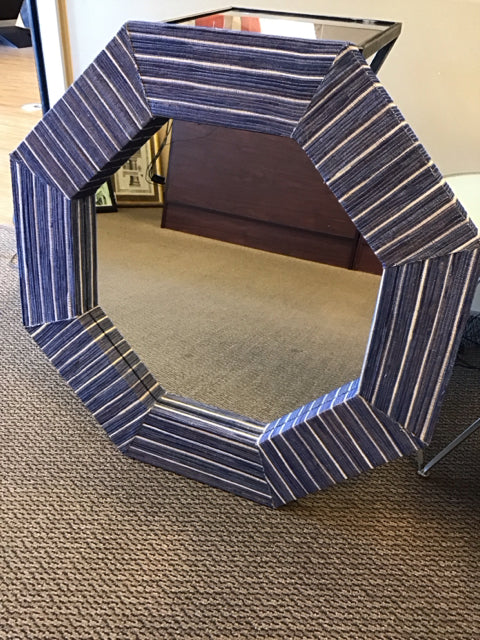 30" Blue Fabric Octogon Mirror