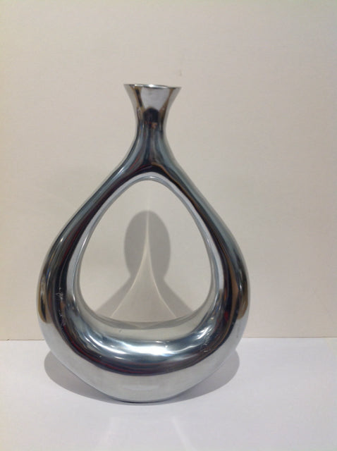17" Abstract Silver Metal Vase