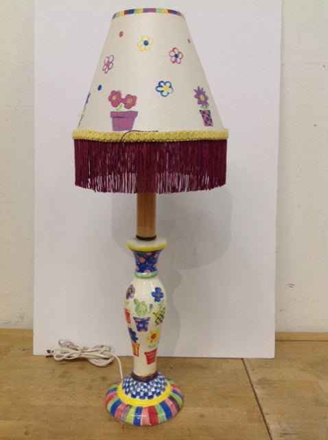 24" Ceramic Hand Painted "Flower Pots" w/Shade