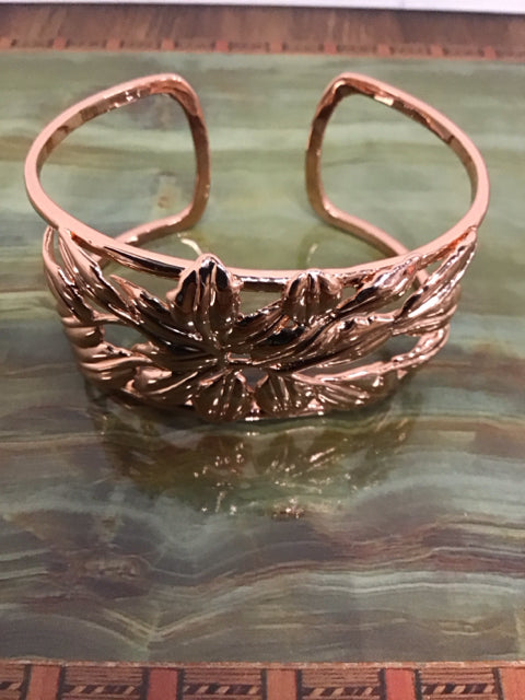 Rose Goldtone Cut Out Leaf Cuff Bracelet