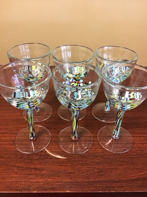 Set Of 6 Painted Confetti Handblown Wine Glasses
