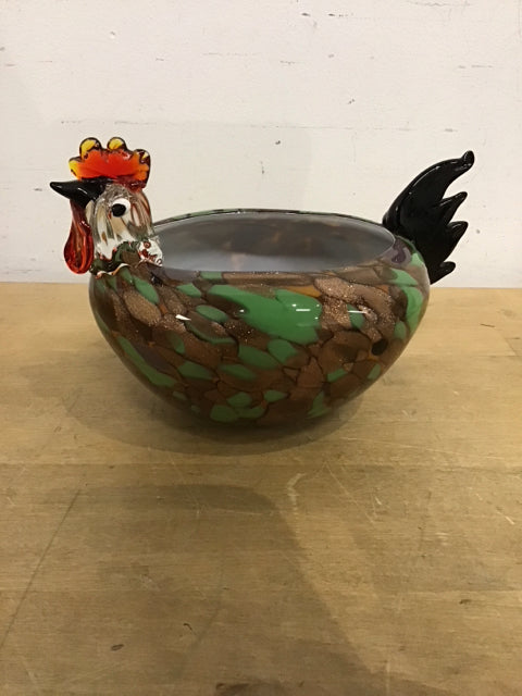 6"x11" Rooster Glass Art Bowl