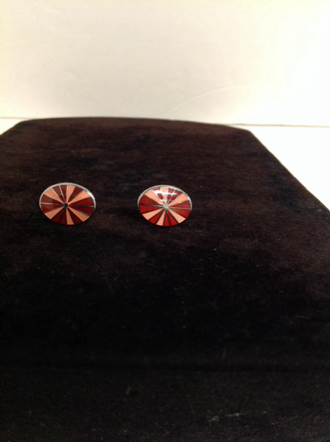 Silver Cufflinks w/Red/Pink Enamel