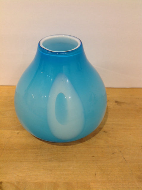 8" Blue Art Deco Glass Vase