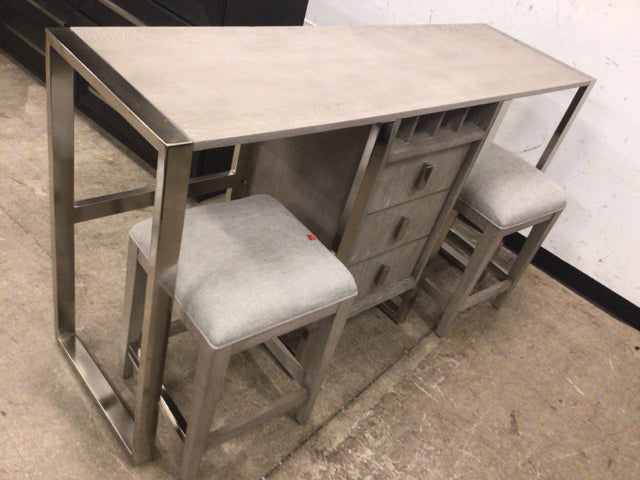 19" X 64"City Furniture Tribeca Light Tone Console Table W/2 Stools