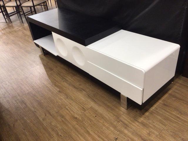 Black Wood & White Lacqured Two Drawer/Two Door Media Console
