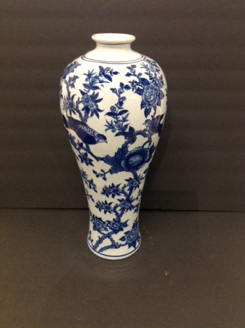 18" Blue/White Painted Vase