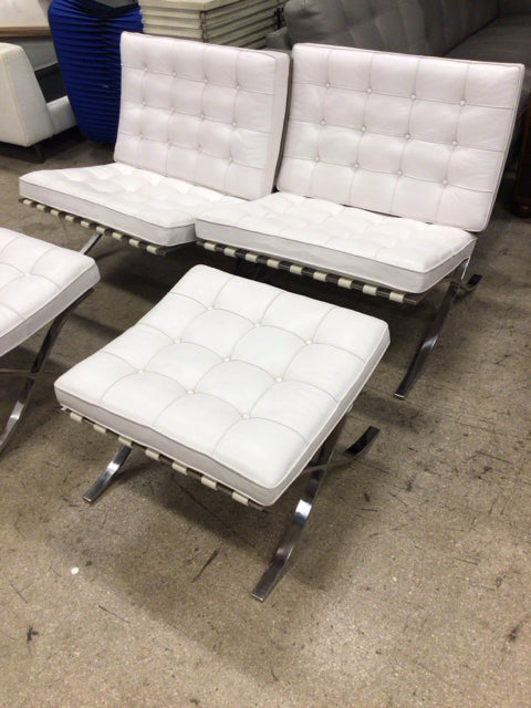 Knoll Off White Leather Barcelona Chair & Ottoman
