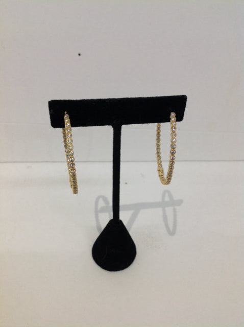 Yurman Style Lg Gold Hoop In/Out Stones Earrings