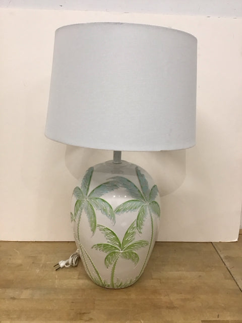White Ceramic Lamp w/Painted Palms Trees