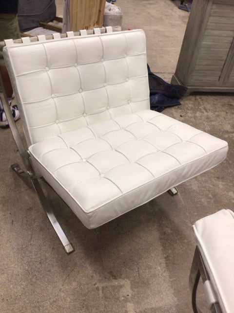 AS-IS White Leather Barcelona Style Chair(Soiled)
