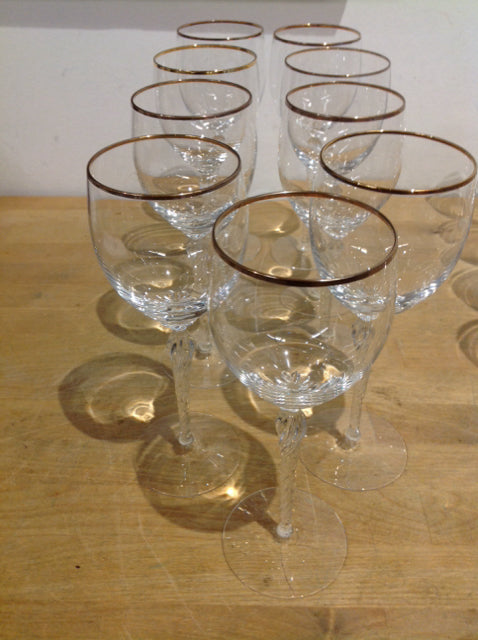Set Of 9 Lenox Gold Rim Wine Glasses