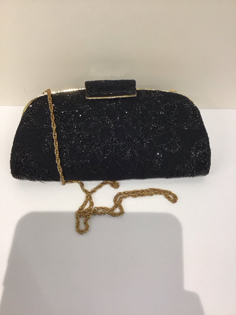 Black Beaded Evening Shoulder Bag