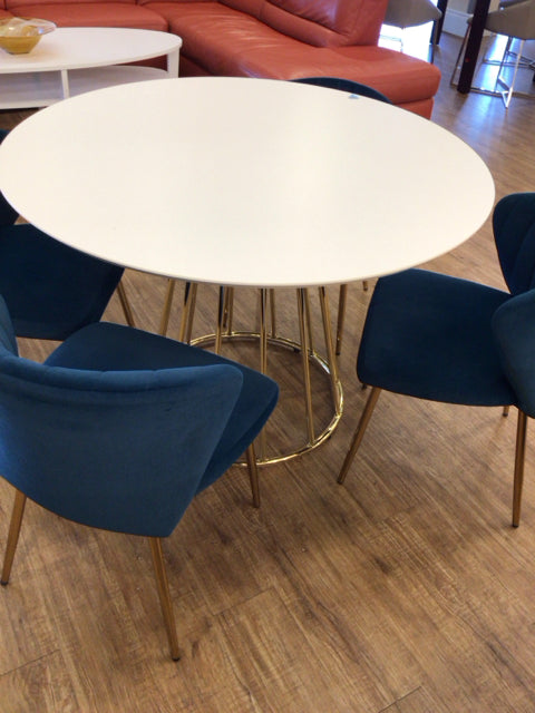 43.5" White Dining Table Gold Base