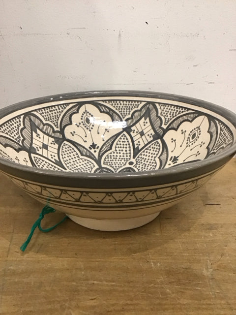12" Moroccan Gray & Cream Ceramic Bowl
