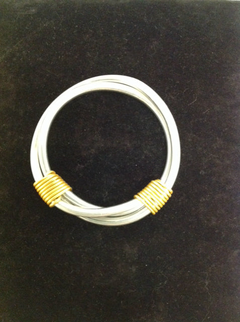 Silver Bangle Bracelet w/Gold Wire Wrap