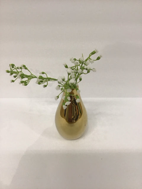 6" Gold Vase w/Faux Baby's Breath Flowers