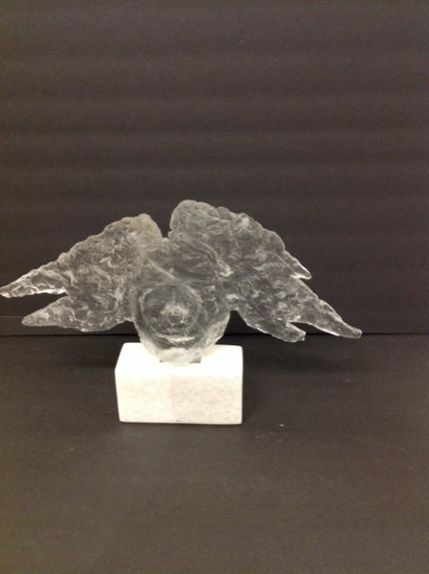 Carved Glass Face on Marble Stand