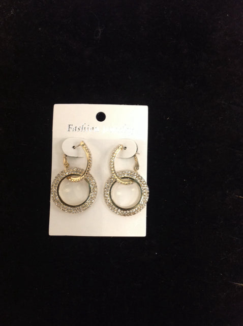 Rhinestone Gold Tone Ring Dangle Earrings