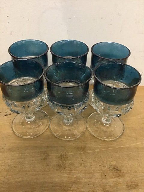 Set Of 6 4.5" Tiffin King Crown Blue Goblets Stemware