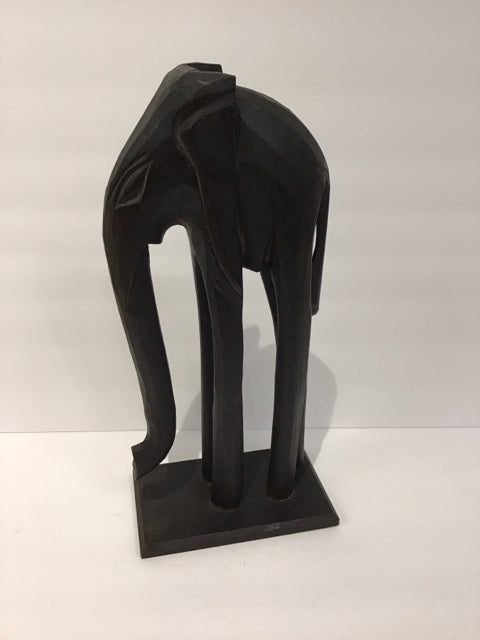 16" Black Wood Carved Elephant