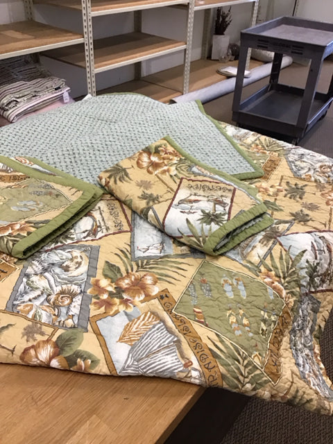 KING Tropical Quilted Bedspread w/Shams