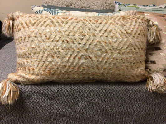 Diamond Flex Tan Lumbar Pillow W/Tassels