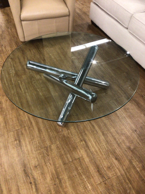 Milo Baughman (?) 1970s Chrome and Round Glass Top Jax Coffee Table