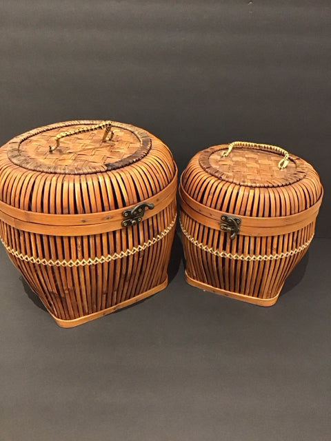 Pair Rattan Woven Nesting Baskets